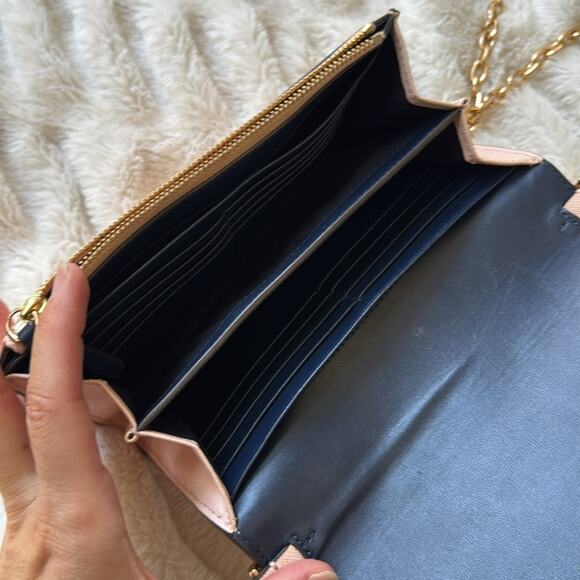 Tory Burch Robinson Saffiano Leather Chain Wallet Crossbody Shell Pink - Picture 6 of 10